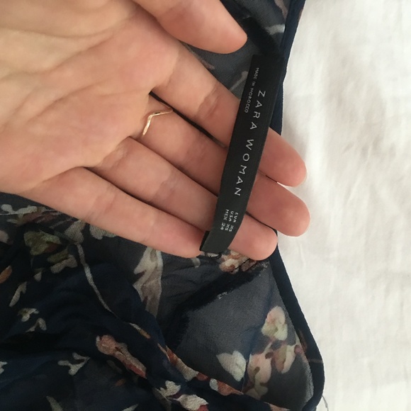 Zara navy floral semi-sheer cape blouse XS - Picture 12 of 12
